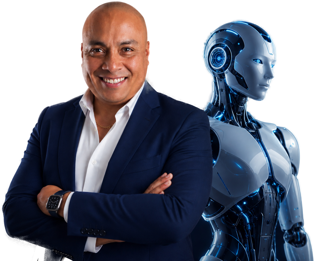 Fundador de IMAGINA junto a un asistente de inteligencia artificial